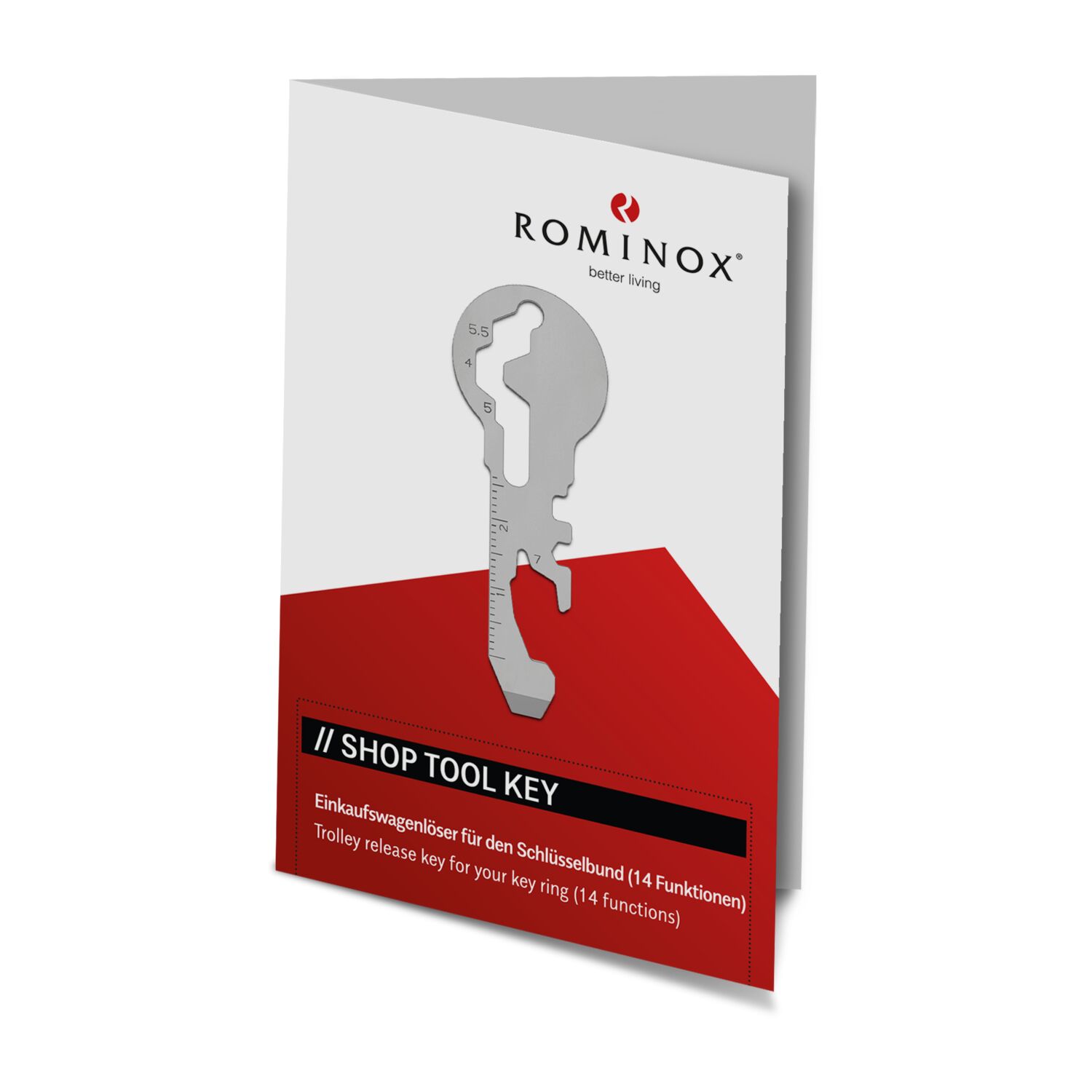 Multifunktionaler Einkaufswagenlöser für den Schlüsselbund mit 14 Funktionen: Edelstahl Multitool inkl. Funktionsbeschreibung
