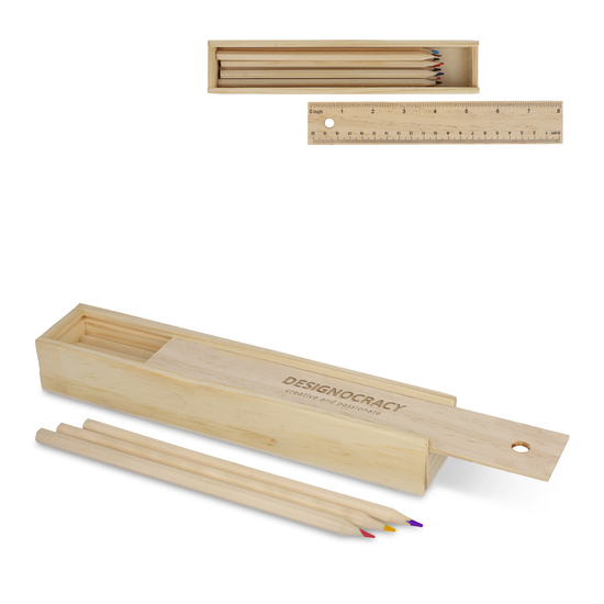 Buntstifte in Holzschiebeschachtel