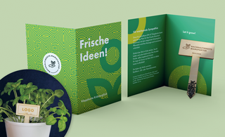 Klappkarte „Kräuterglück“ mit Logo-Pflanzstick