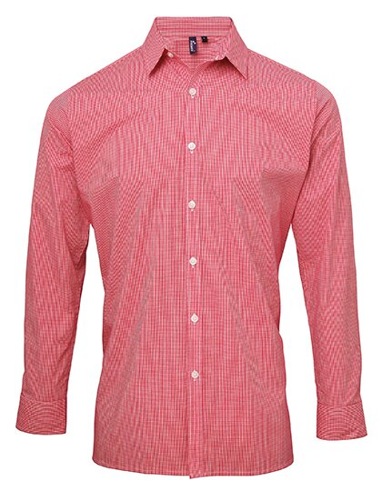 Men`s Microcheck (Gingham) Long Sleeve Cotton Shirt